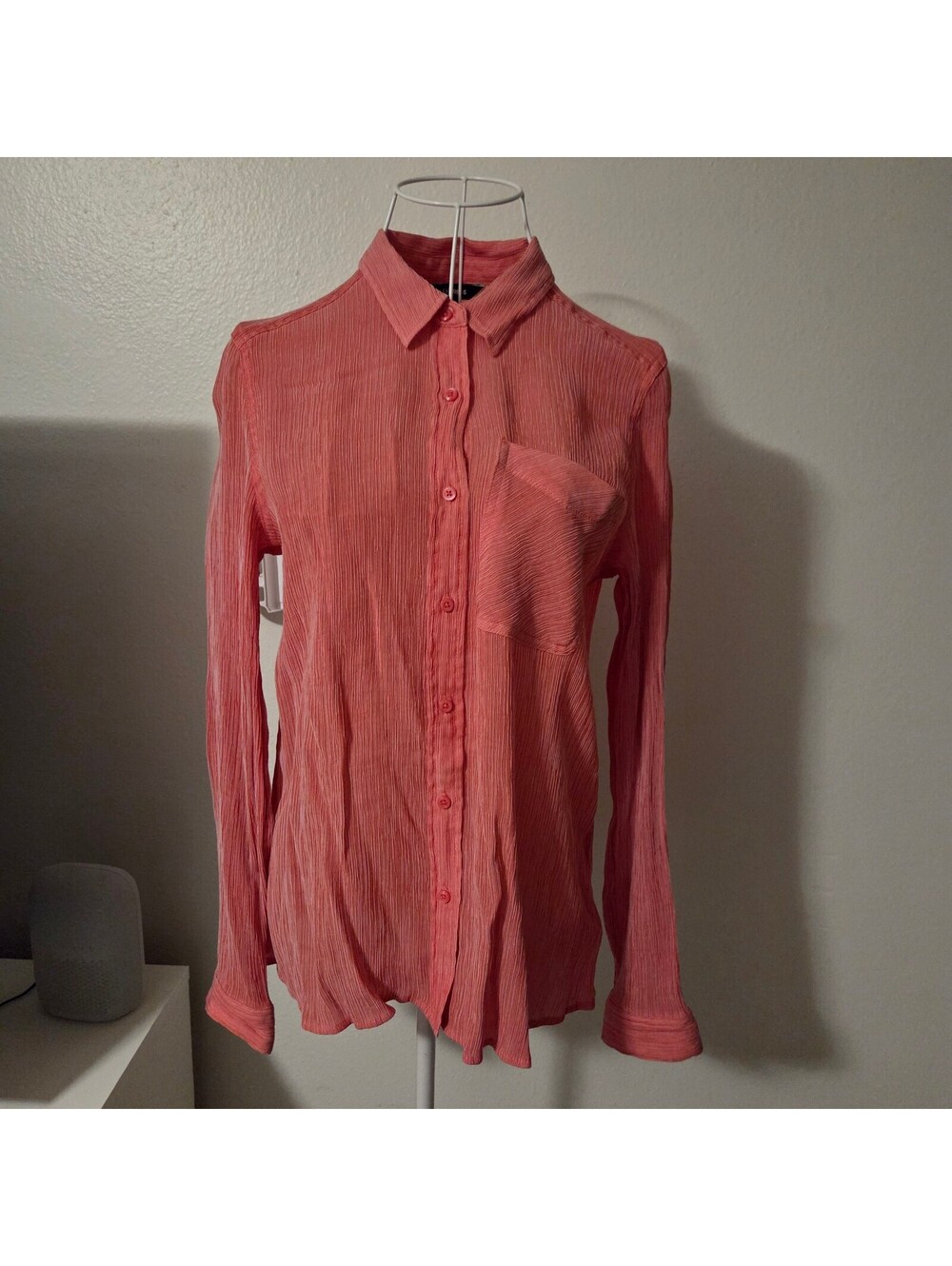 Express Women's Coral Pink Textured Button-Up Blouse Size Small